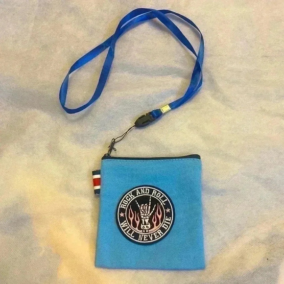 ROCK AND ROLL 🎸 WILL NEVER DIE patchwork  logo coin purse(neck purse) - Picture 5 of 6